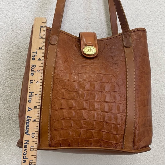 Vintage BRAHMIN Brown Embossed Croc Leather Medium Tote Shoulder Bag - Picture 9 of 16